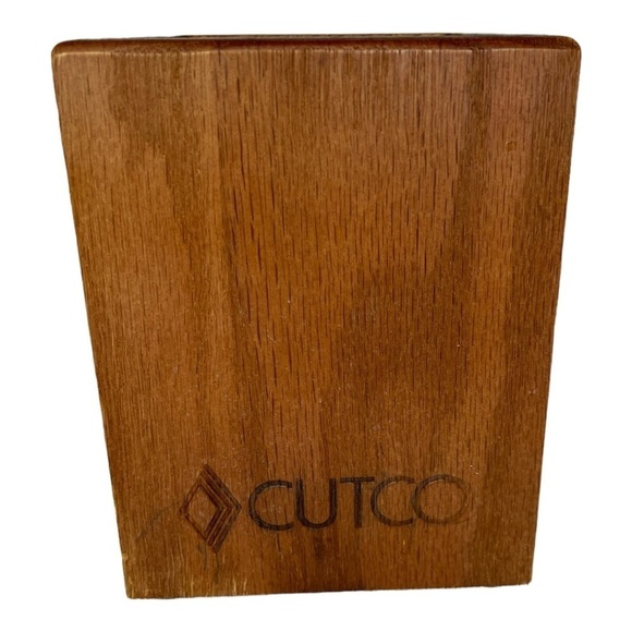Cutco Wooden Utensil Caddy Kitchen Storage Cube Spatula Holder MCM 5” X 4” - Picture 1 of 6